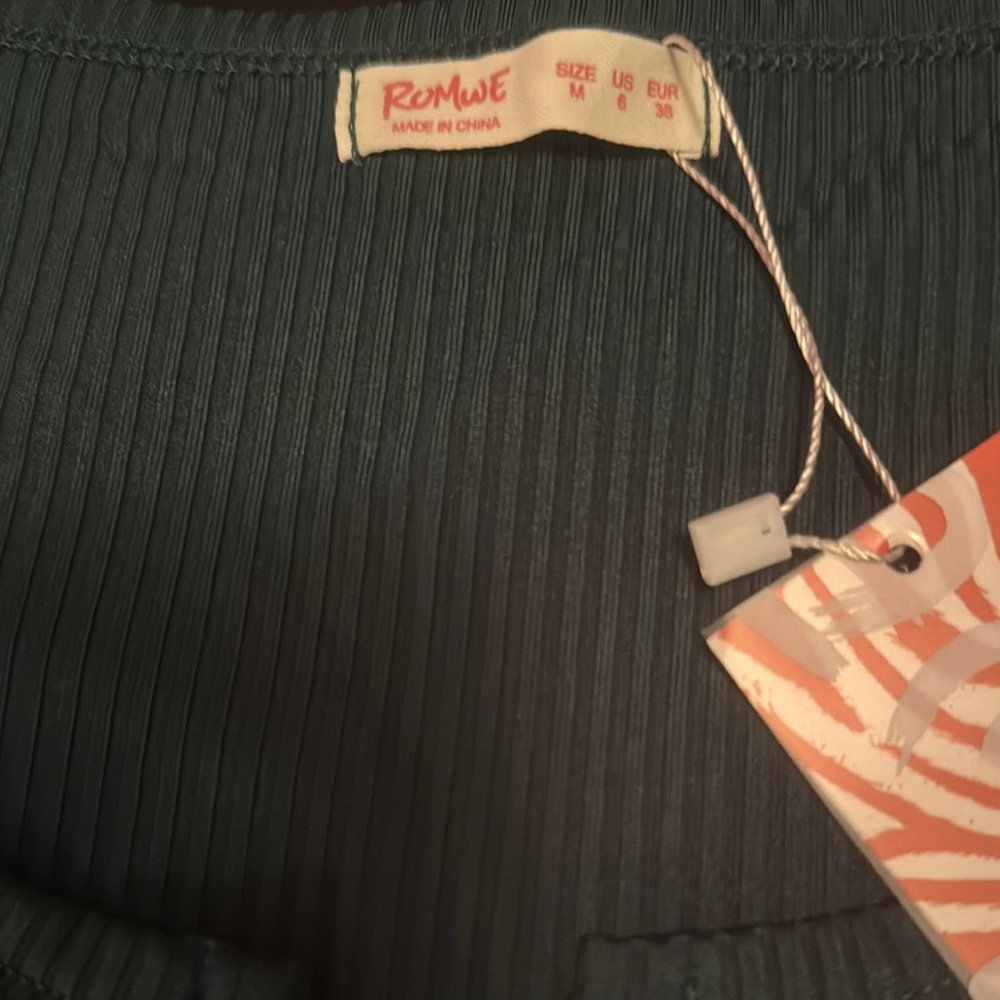 ROMWE Teal Ribbed Button-Down Top - Picture 2 of 4
